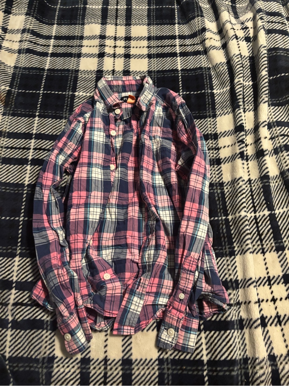 Boys Plaid Button-Down Shirt in Pink and Blue